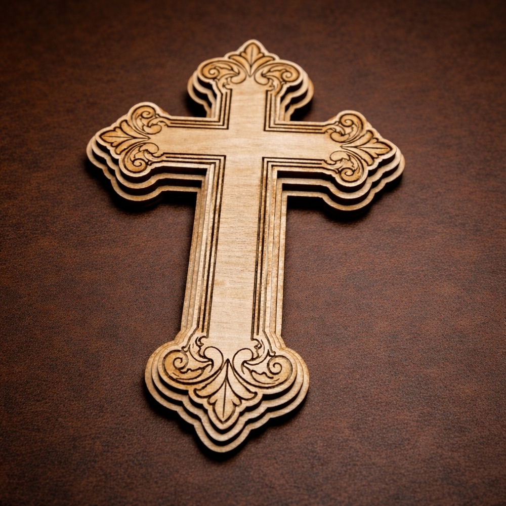 Custom-made wooden cross wall hanging.
